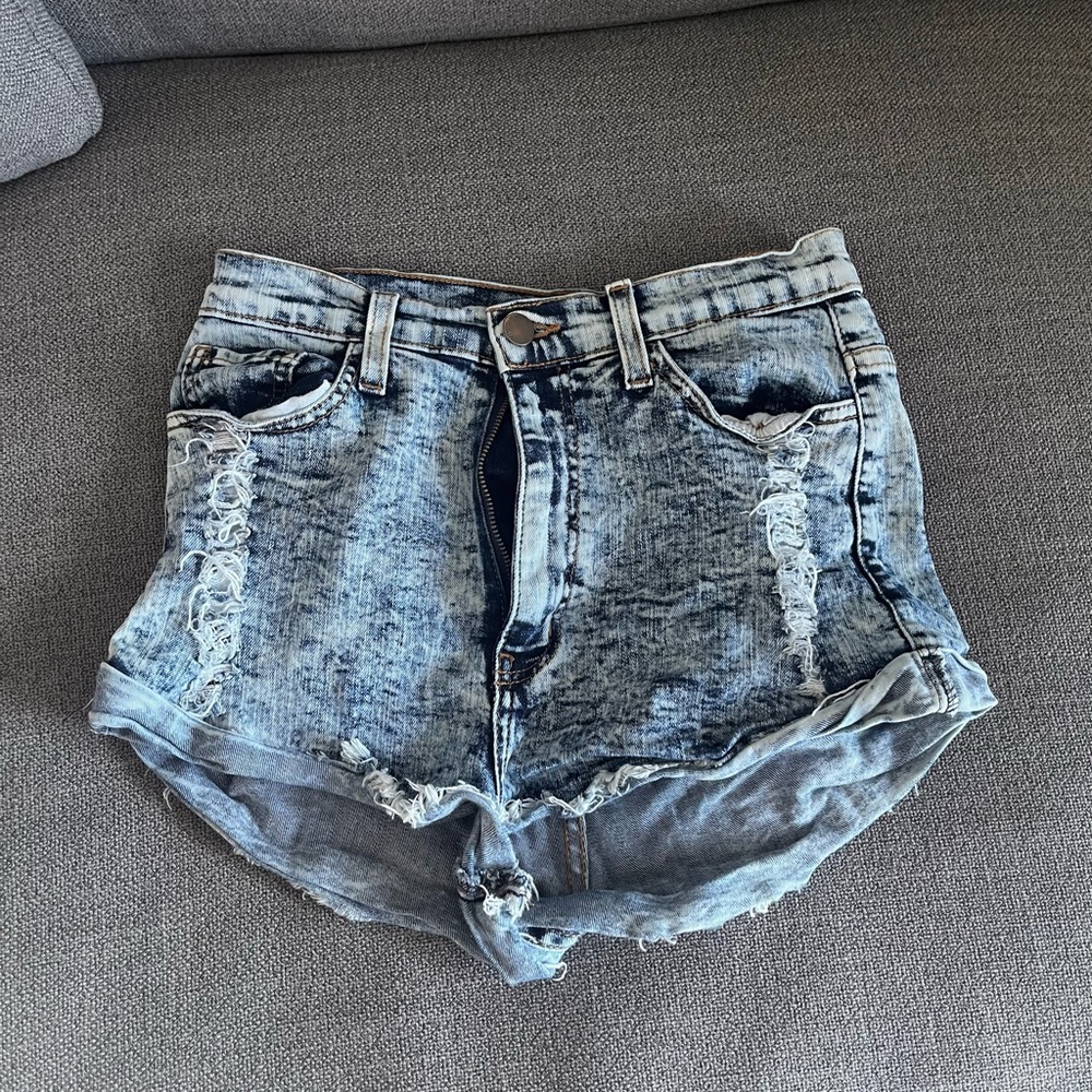 Vibrant Blue Distressed Jean Shorts